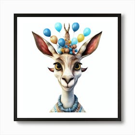 Giraffe With Balloons 2 Art Print