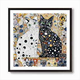 Gustav Klimt Style Two Cats Art Print