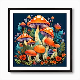 Mushrooms And Flowers 35 Art Print