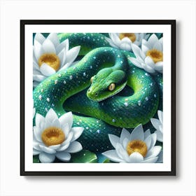 Snake On Water Lily 1 Art Print