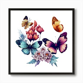 Butterflies On A White Background Art Print Art Print