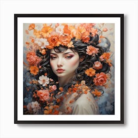 Woman With Flowers In Her Hair Art Print