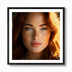 Close Up Portrait Woman Showcasing Detailed Facial Features Soft Focus On Background Freckles Cau 17019503 (2) Art Print