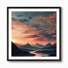 Nature Magic: Mountains with Sunset Art Print