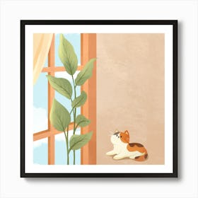 Cat In Front Of Window Art Print