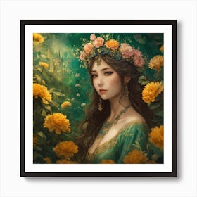 Girl With Flowers Art Print