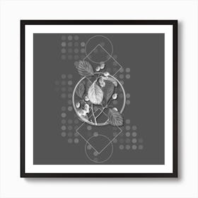 Vintage Plum Leaved Thorn Flower Botanical with Line Motif and Dot Pattern in Ghost Gray Art Print