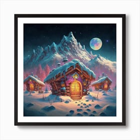 Mountain village snow wooden 6 18 Art Print