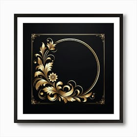 Gold Frame On Black Background 1 Art Print