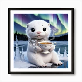 Otter with tea Art Print