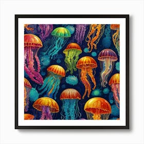 Jellyfish Seamless Pattern Art Print