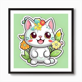 Cute Cat flower Art Print