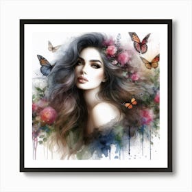 Portrait of a Lady with Butterflies III Art Print