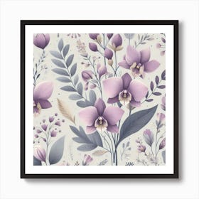 Scandinavian style,Pattern with lilac Orchid flowers 3 Art Print