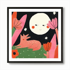 Fox In The Moonlight Art Print