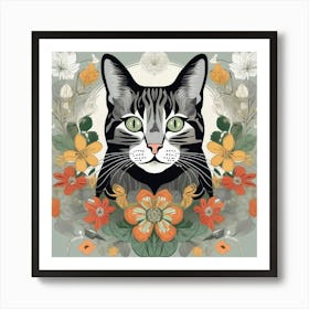 william morris Cat With Flowers 4 Art Print