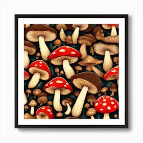 Seamless Pattern With Mushrooms 1 Art Print