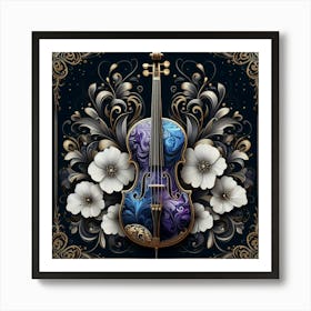 Violin With Flowers Art Print