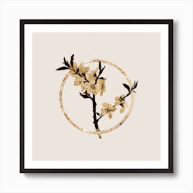 Gold Ring Almond Tree Flower Glitter Botanical Illustration n.0337 Art Print