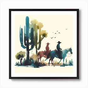 Watercolor Cowboys Art Print