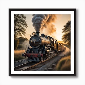 Steam Train At Sunset Created using Imagine AI Art Art Print