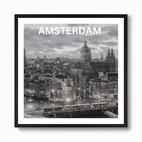 Vintage Amsterdam Street Scene, Black and White Photo, Wall Art Print Art Print