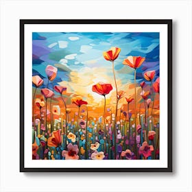 Artjuicebycsaba Summer Flower Field Changing To Fall Colors S 7a51264b Aaaa 41c1 A6ae 13839e0e1726 Art Print