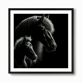 Black Horse And Foal 2 Art Print