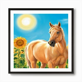 Horse In Sunflower Field 19 Art Print