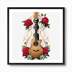 Acoustic Guitar With Roses Art Print