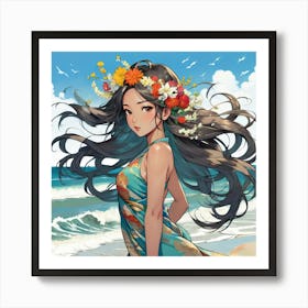 Flower Girl At The Beach 1 1 Art Print