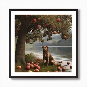 Dog Under Apple Tree Art Print