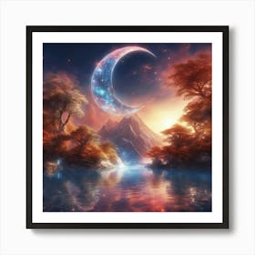 This Is A Surreal, Intricate Sunset Cg Rendering Graph,A Red And Blue Fountain Of Life,The Transpare (2) Art Print