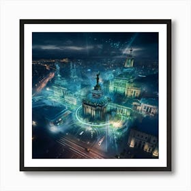 Futuristic City At Night Art Print