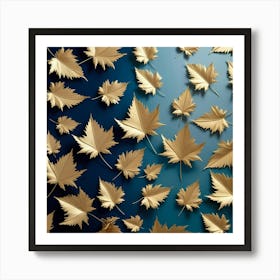 Autumn Leaves On Blue Background Art Print