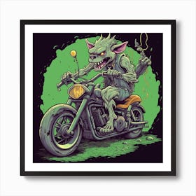 Wolf On A Motorcycle Art Print