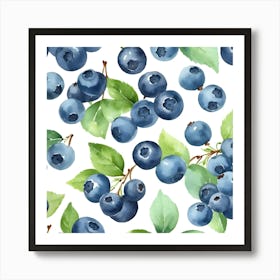 Blueberries Watercolor Seamless Pattern Art Print