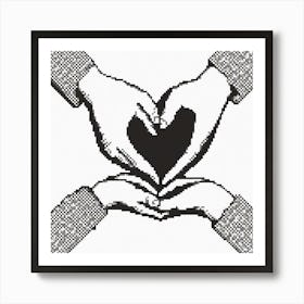 Pixel Art, A Heart Formed By Two Hands Coming Together Illustrating Connection And Affection Art Print