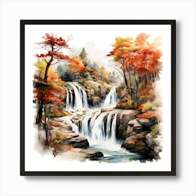 Waterfall In Autumn 3 Art Print