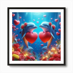 Dolphins With Hearts Art Print