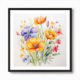 Colorful Watercolor Flowers Art Print