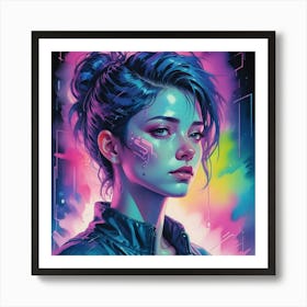 Girl With Blue Hair 4 Art Print