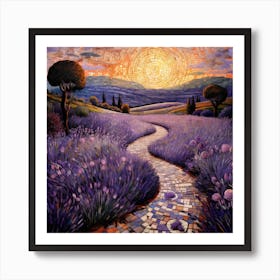 Sunset In The Lavender Field Art Print