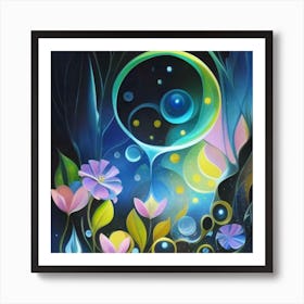 Abstract oil painting: Water flowers in a night garden 14 Art Print