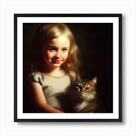 Little Girl With A Cat Art Print