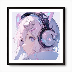 Anime, Headphones, Earphones Art Print