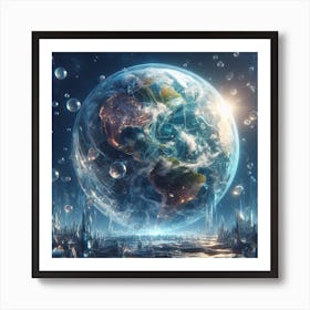 Earth In Space With Bubbles 2 Art Print