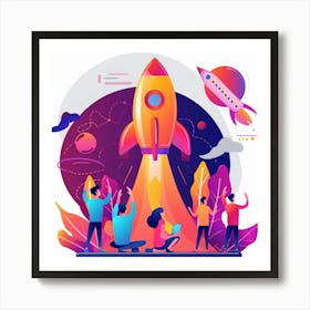 Illustration Of A Rocket Launch 3 Art Print