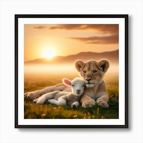 Lion Cub And Lamb Art Print