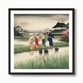 Asian Women In Kimono Art Print